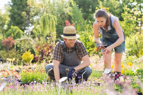 Person using screen reader on tablet while reviewing garden plans